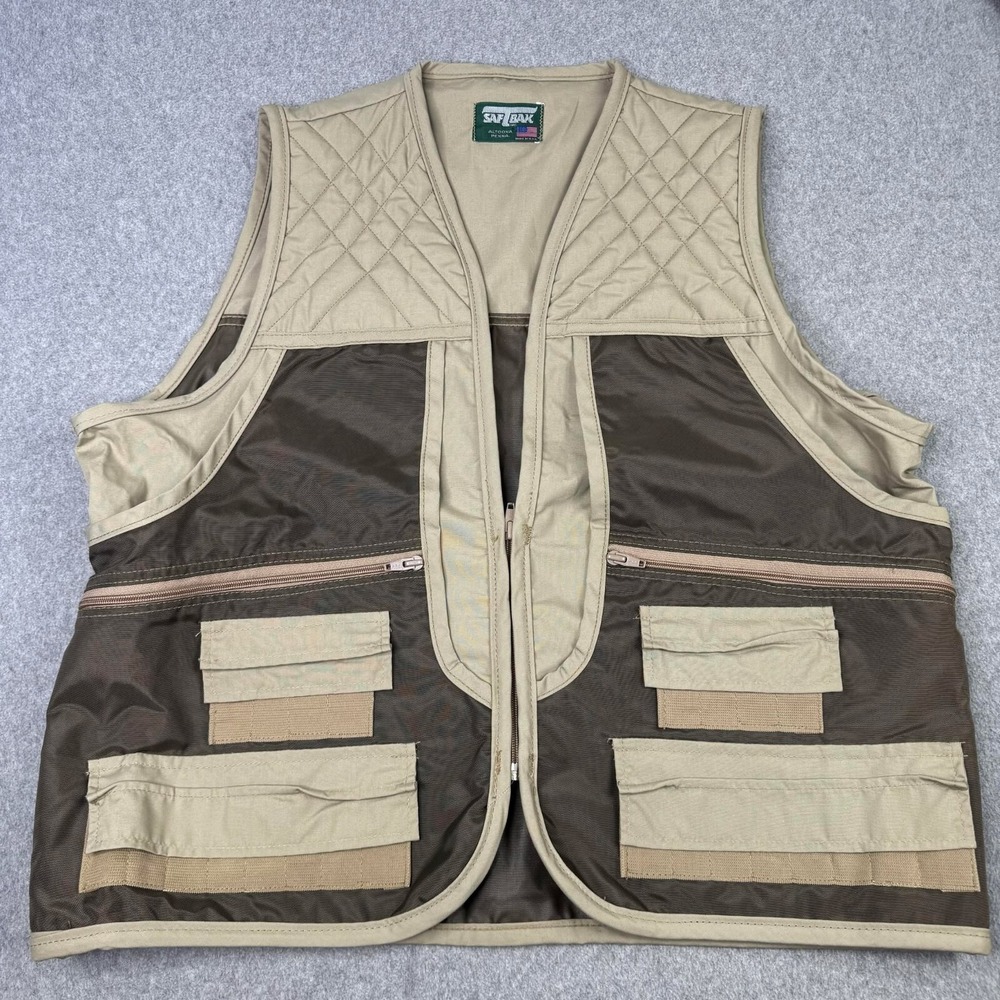 VTG Saftbak‎ Hunting Vest Mens Brown Multi Pocket Outdoor Made in USA READ